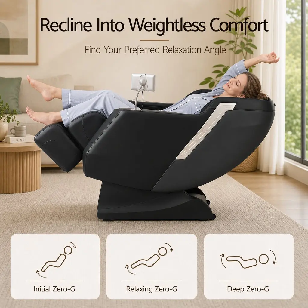 Massage Chair Full Body Zero Gravity Recliner Black PU Leather 24 Airbags