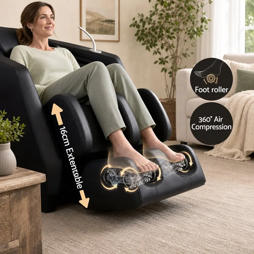 Massage Chair Full Body Zero Gravity Recliner Black PU Leather 24 Airbags