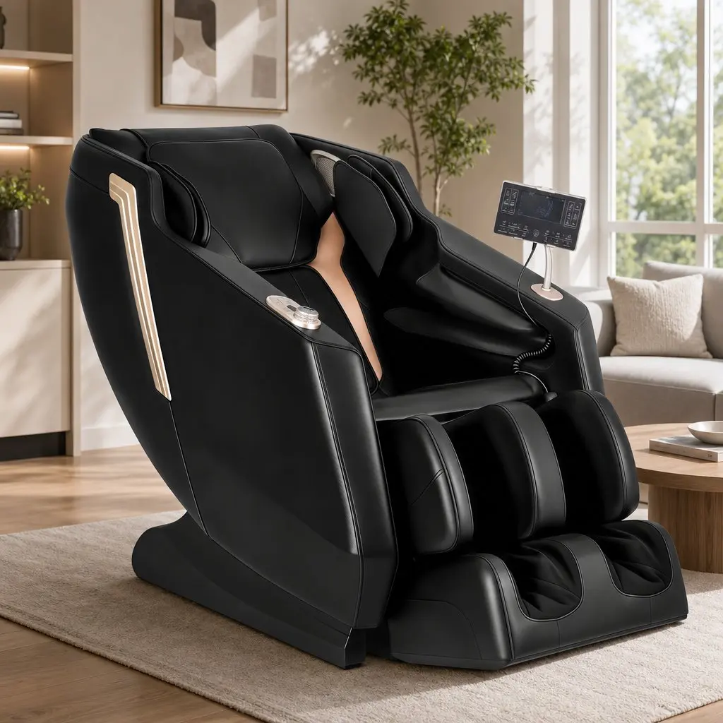 Massage Chair Full Body Zero Gravity Recliner Black PU Leather 24 Airbags