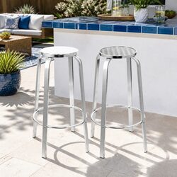 Comfortable Outdoor Bar Stools Silver Aluminum Set of 2