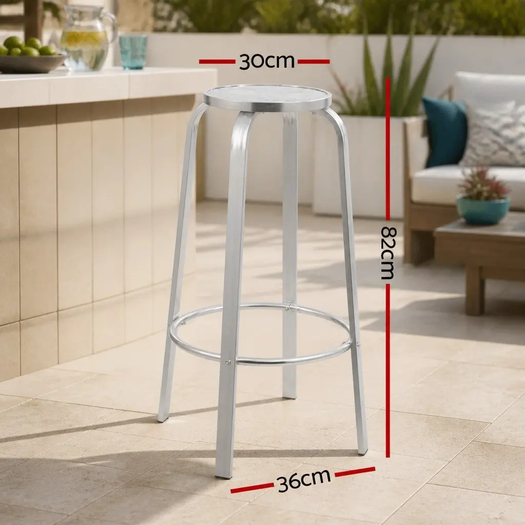 Aluminum Outdoor Bar Stools Set of 2 Silver Patio Furniture 82cm Height