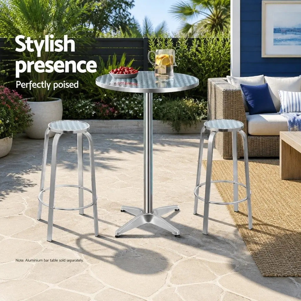 Aluminum Outdoor Bar Stools Set of 2 Silver Patio Furniture 82cm Height