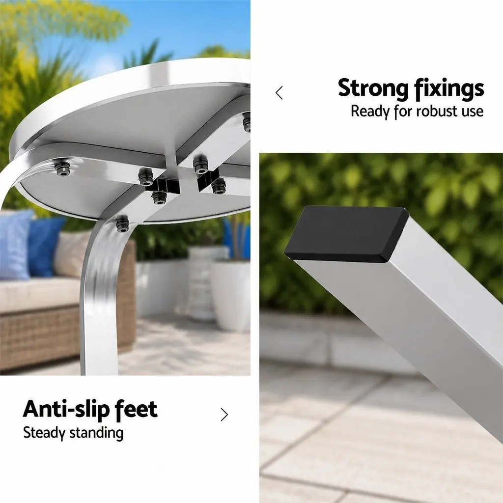 Aluminum Outdoor Bar Stools Set of 2 Silver Patio Furniture 82cm Height