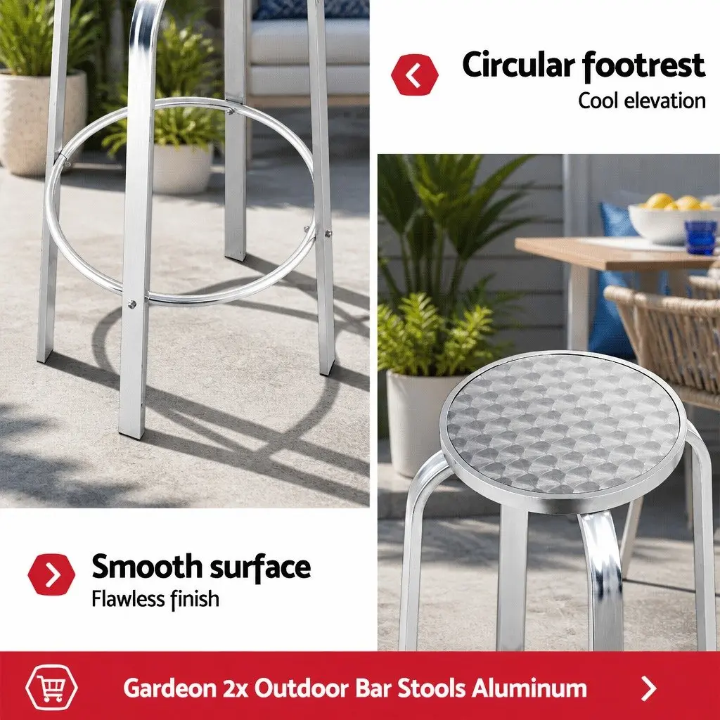 Aluminum Outdoor Bar Stools Set of 2 Silver Patio Furniture 82cm Height