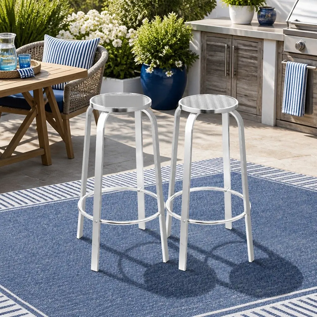 Aluminum Outdoor Bar Stools Set of 2 Silver Patio Furniture 82cm Height