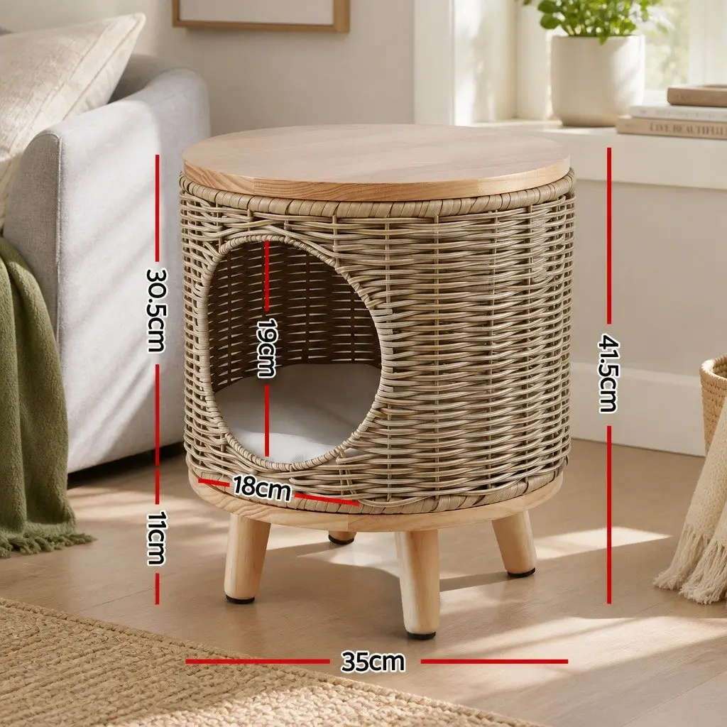 Wicker Side Table with Steel Frame 35 x 35 x 41.5cm Rattan and Wood for Indoor Outdoor Use