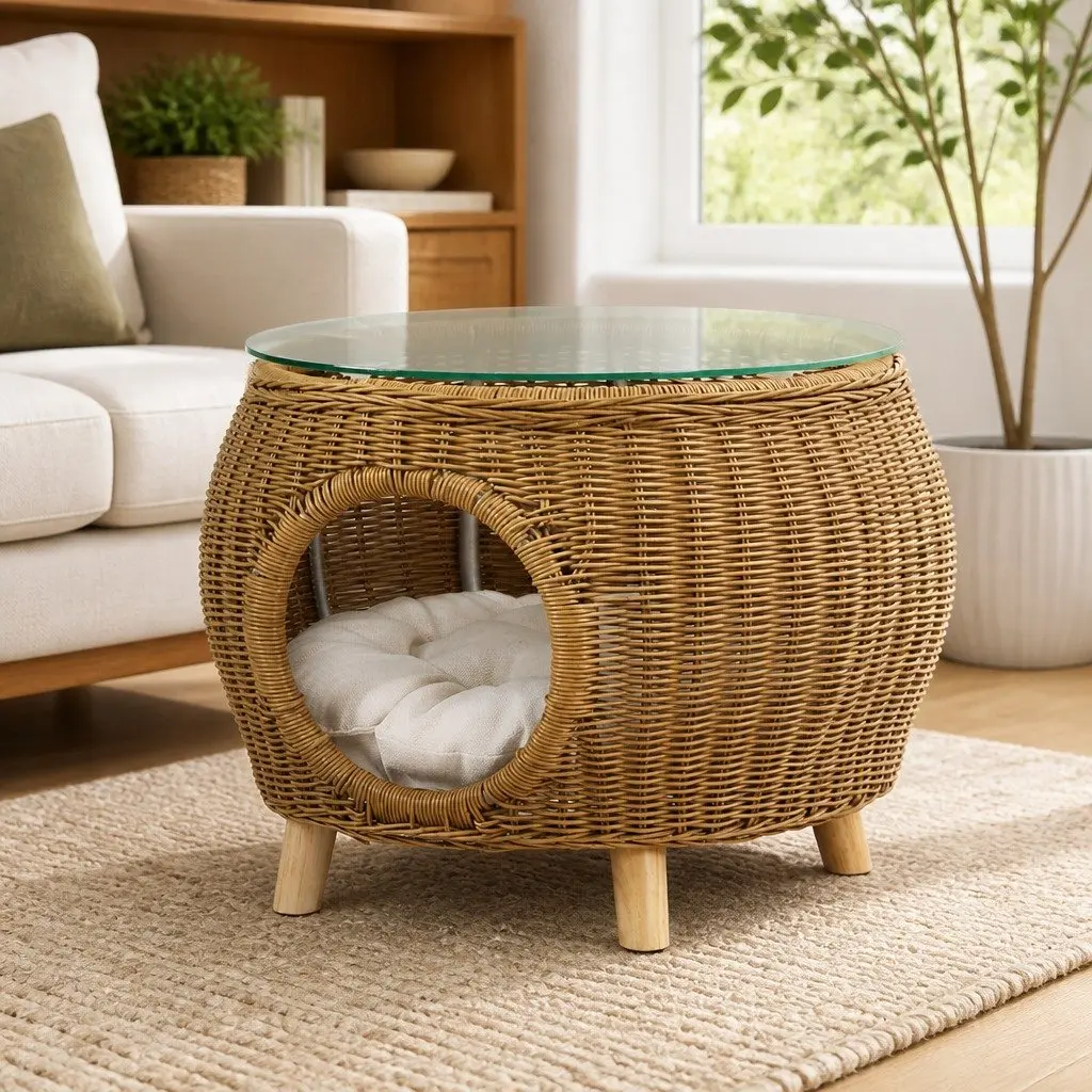 Wicker Aluminium Frame Coffee Side Table and Pet Bed