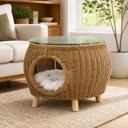 Wicker Aluminium Frame Coffee Side Table and Pet Bed