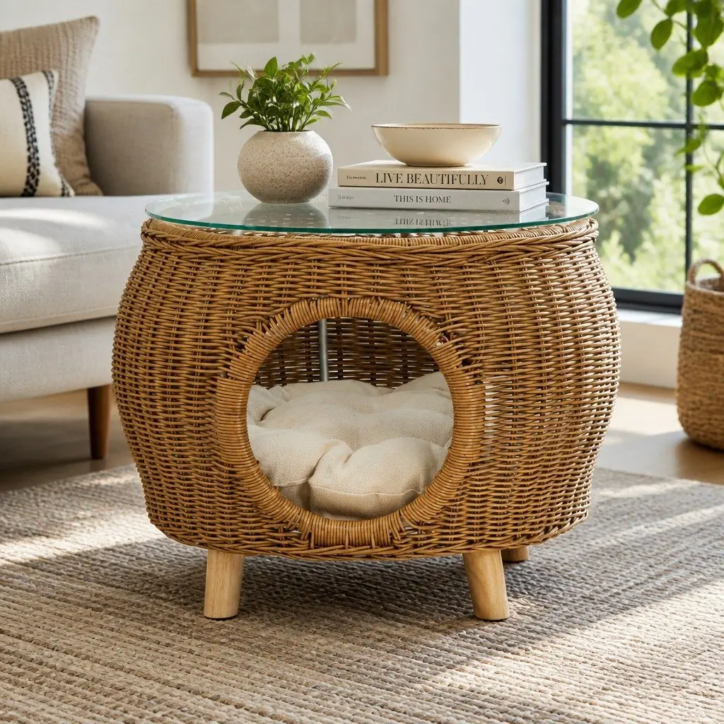 Coffee Table Wicker Yellow 51cm Aluminium Frame Indoor Outdoor