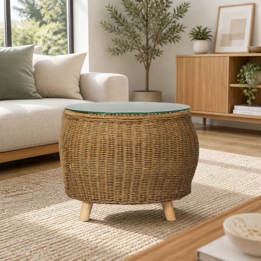 Coffee Table Wicker Yellow 51cm Aluminium Frame Indoor Outdoor