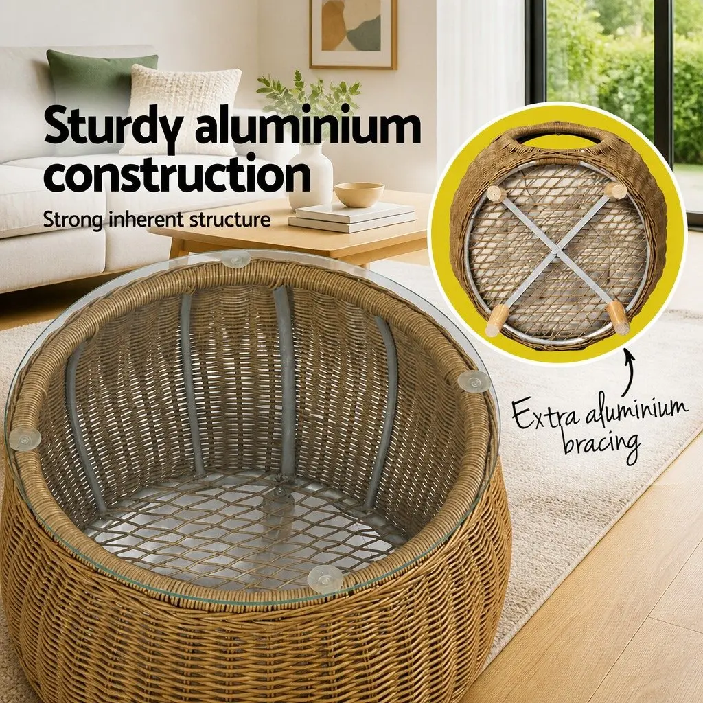 Coffee Table Wicker Yellow 51cm Aluminium Frame Indoor Outdoor