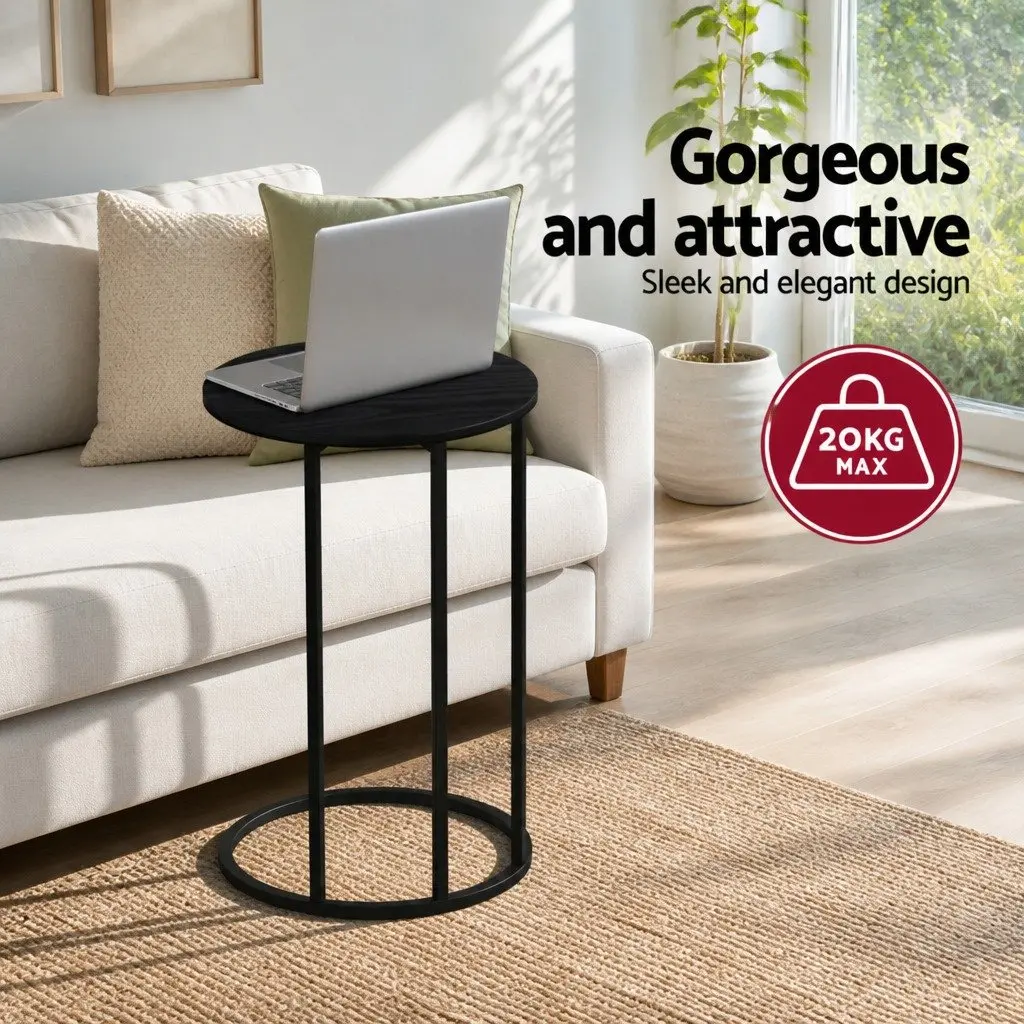 Floor Lounge Chair Adjustable Swivel 360 Degree Charcoal Linen and Flocking Fabric with C-Shape Side Table Black Particle Board and Metal Frame Set