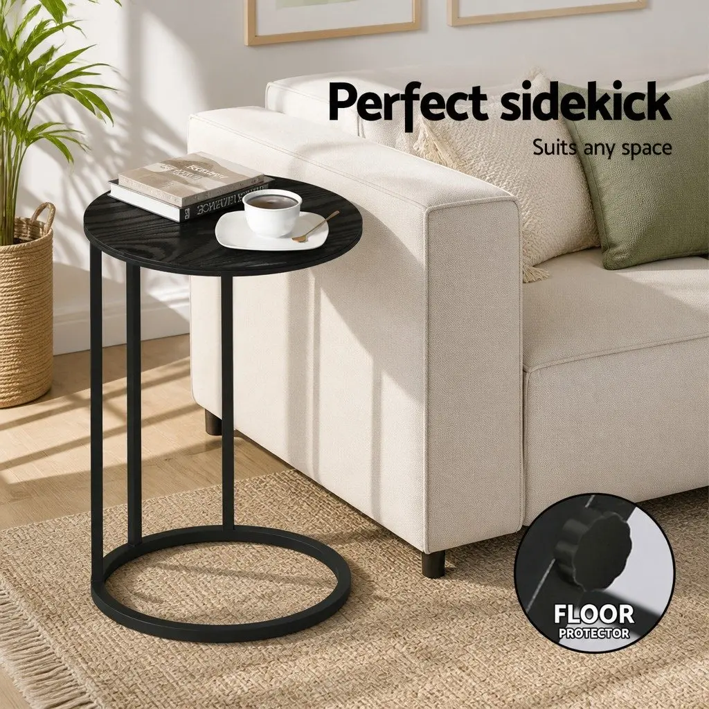 Floor Lounge Chair Adjustable Swivel 360 Degree Charcoal Linen and Flocking Fabric with C-Shape Side Table Black Particle Board and Metal Frame Set
