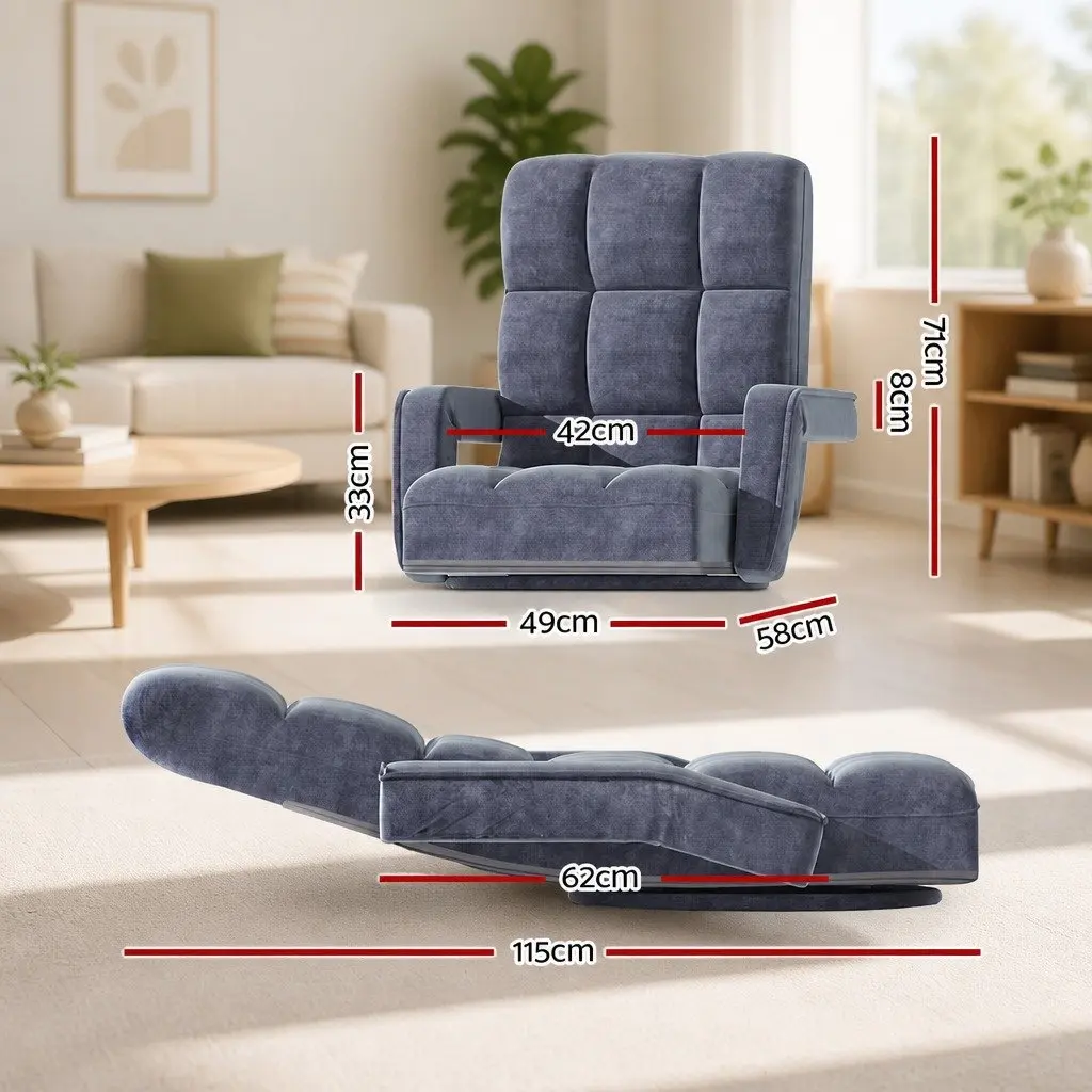 Floor Lounge Chair Adjustable Reclining Charcoal Foldable Linen and Flocking Fabric