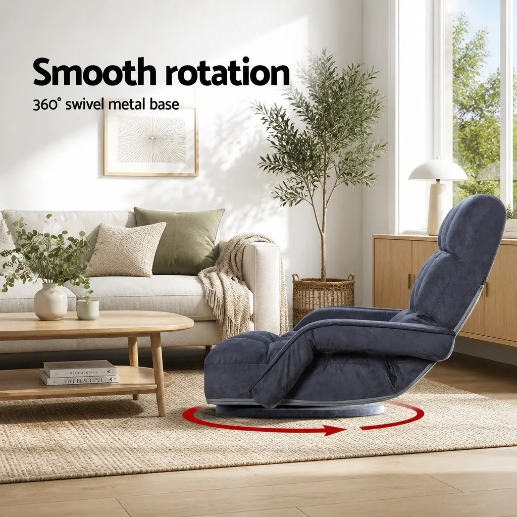 Floor Lounge Chair Adjustable Reclining Charcoal Foldable Linen and Flocking Fabric