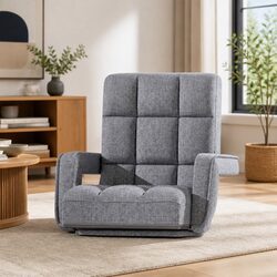 Compact Adjustable Grey Floor Lounge Chair Sofa