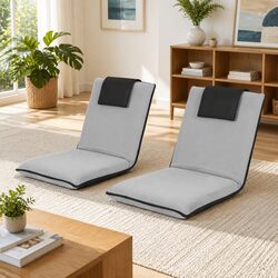 Grey Adjustable Floor Lounge Sofa Bed Chair