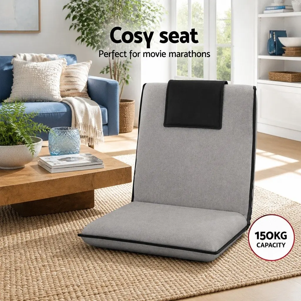 Floor Lounge Sofa Bed Chair Grey Adjustable Recliner Foldable Portable Flocking Fabric and Linen