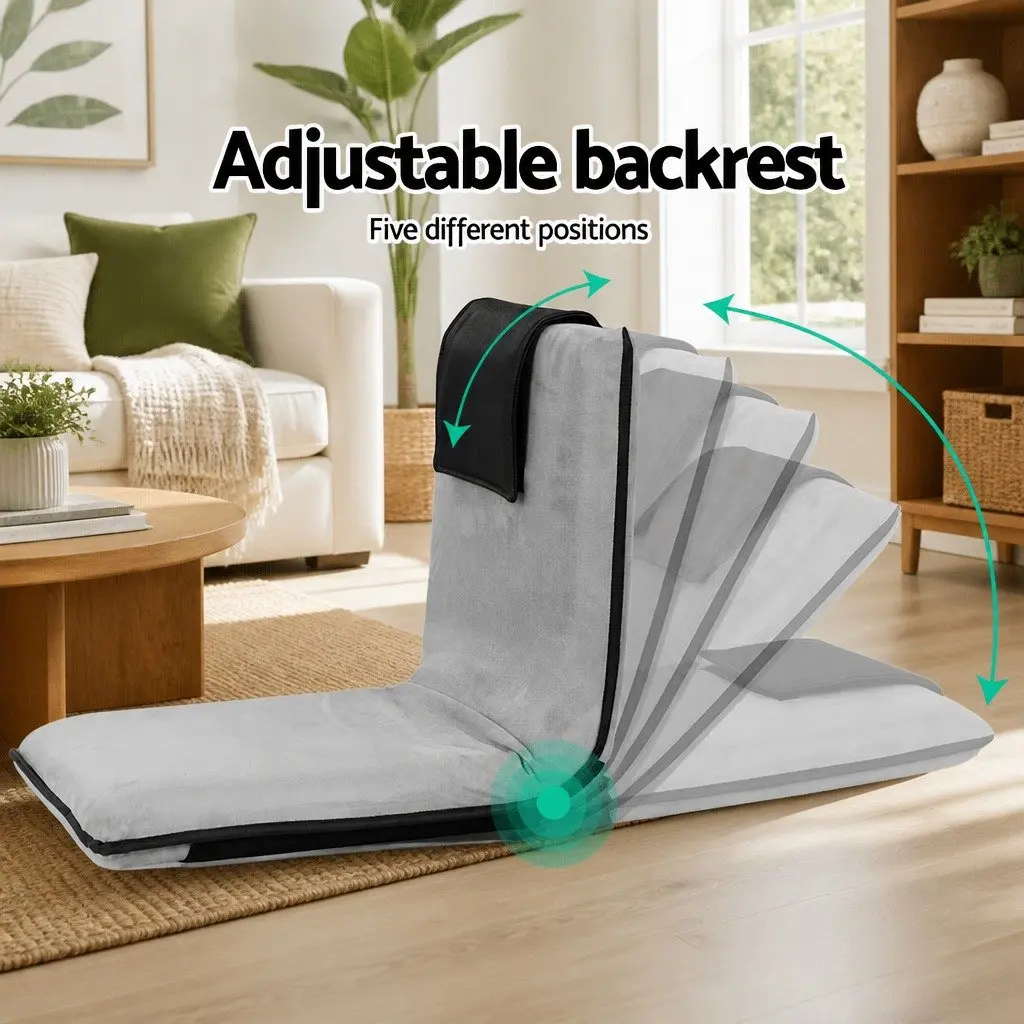 Floor Lounge Sofa Bed Chair Grey Adjustable Recliner Foldable Portable Flocking Fabric and Linen