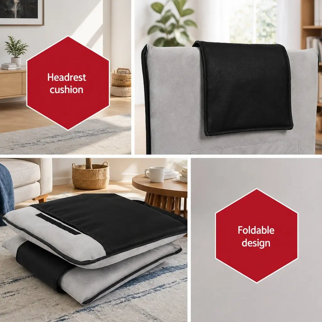Floor Lounge Sofa Bed Chair Grey Adjustable Recliner Foldable Portable Flocking Fabric and Linen