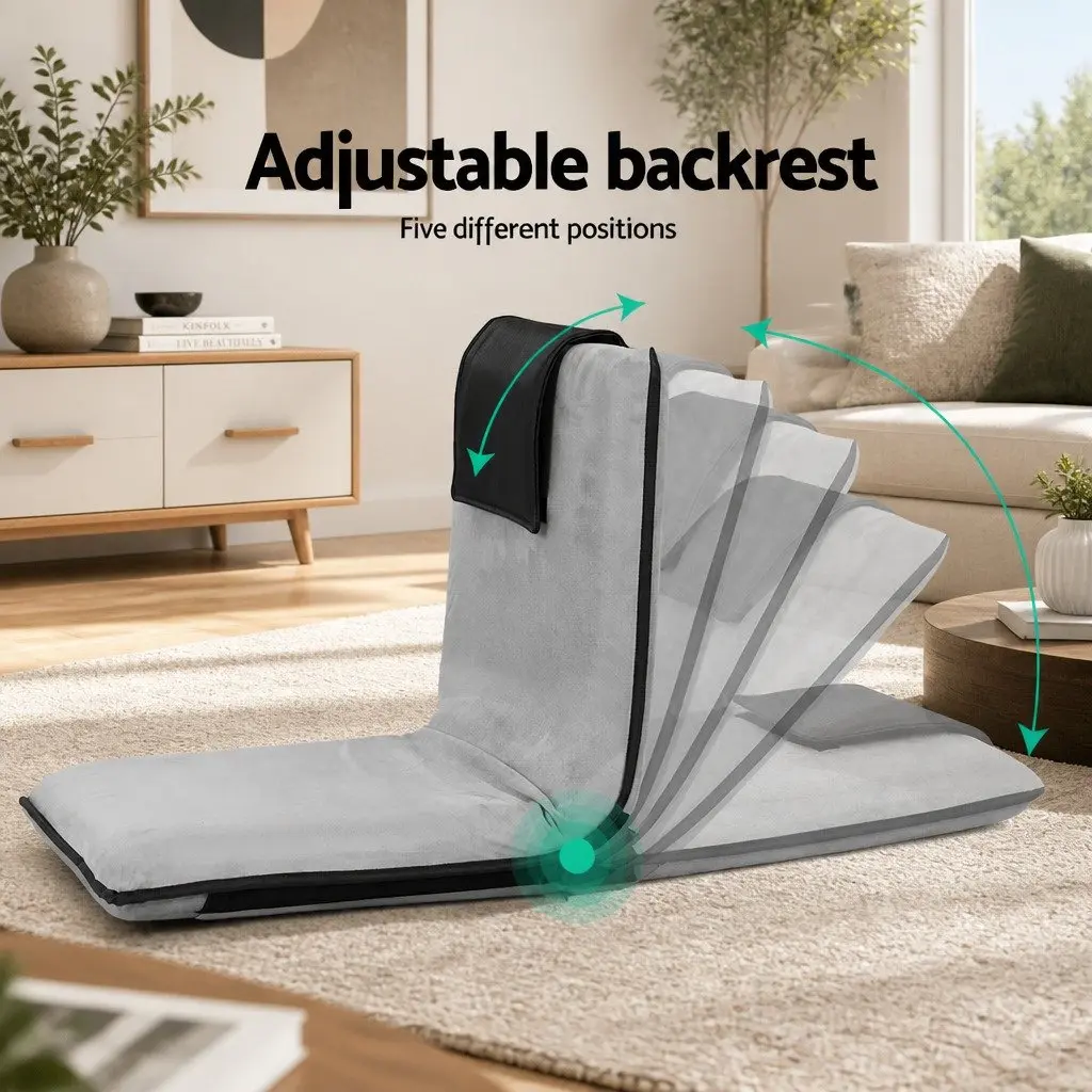Floor Lounge Sofa Bed Recliner Chair Adjustable Backrest Foldable Flocking Fabric and Linen Grey or Black