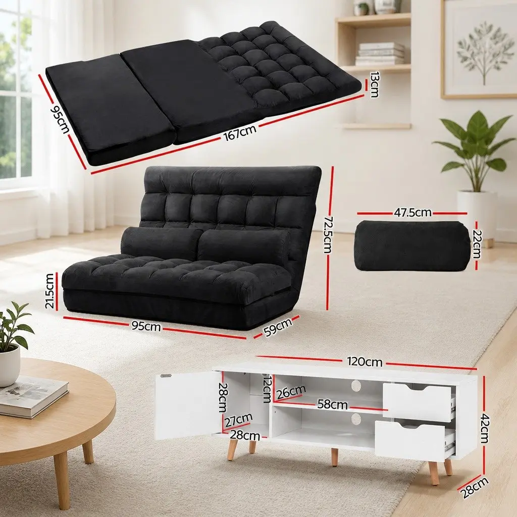 Floor Lounge Sofa Bed with Entertainment Cabinet