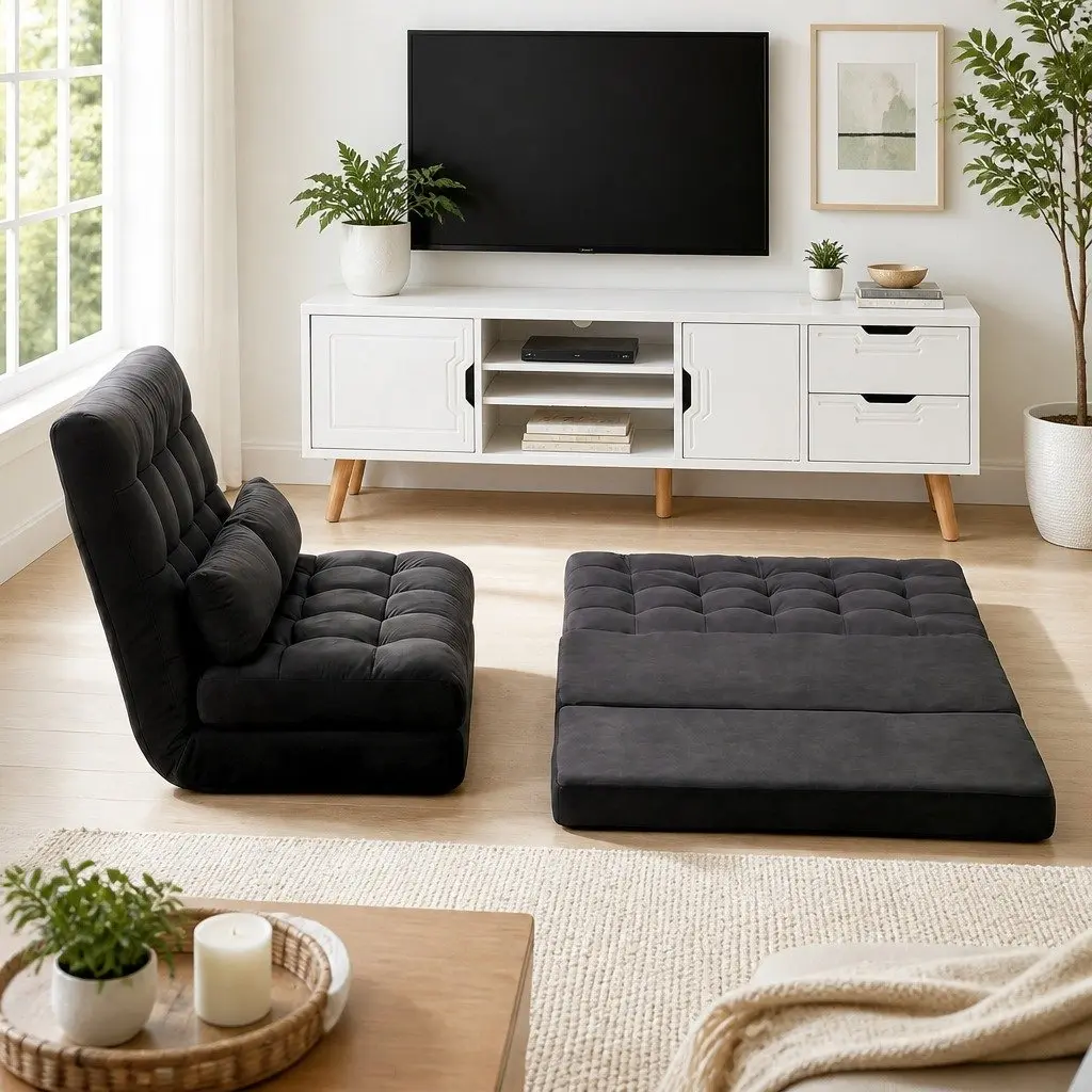 Floor Lounge Sofa Bed with Entertainment Cabinet