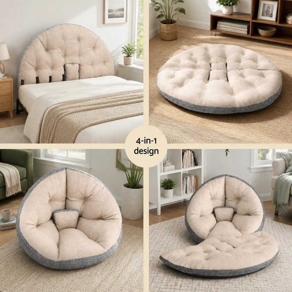 Floor Lounge Sofa Bed with Charging Station Coffee Table 4-in-1 Convertible Faux Linen Fabric 100cm W x 80cm D x 70cm H