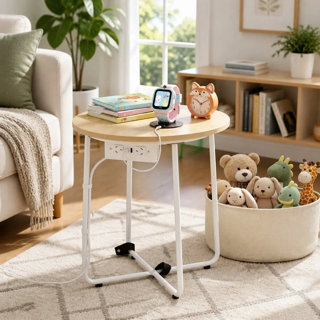 Floor Lounge Sofa Bed with Charging Station Coffee Table 4-in-1 Convertible Faux Linen Fabric 100cm W x 80cm D x 70cm H