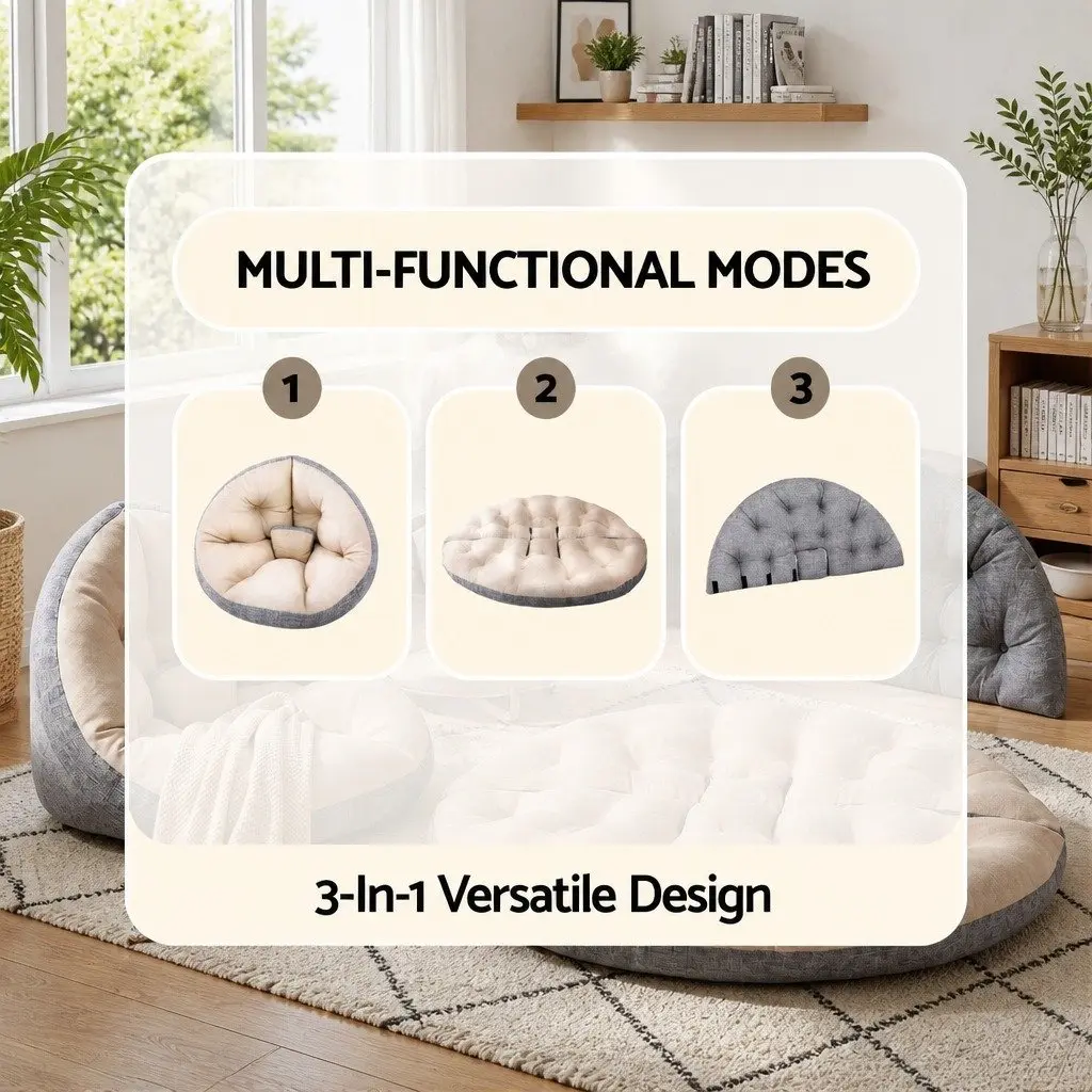 Floor Lounge Sofa Bed with Charging Station Coffee Table 4-in-1 Convertible Faux Linen Fabric 100cm W x 80cm D x 70cm H