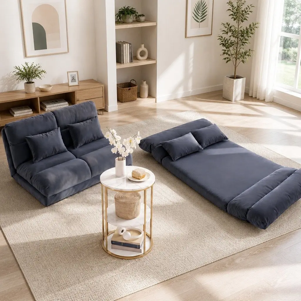 Floor Lounge Sofa Bed with 2 Tier Coffee Table Living Room Furniture Set