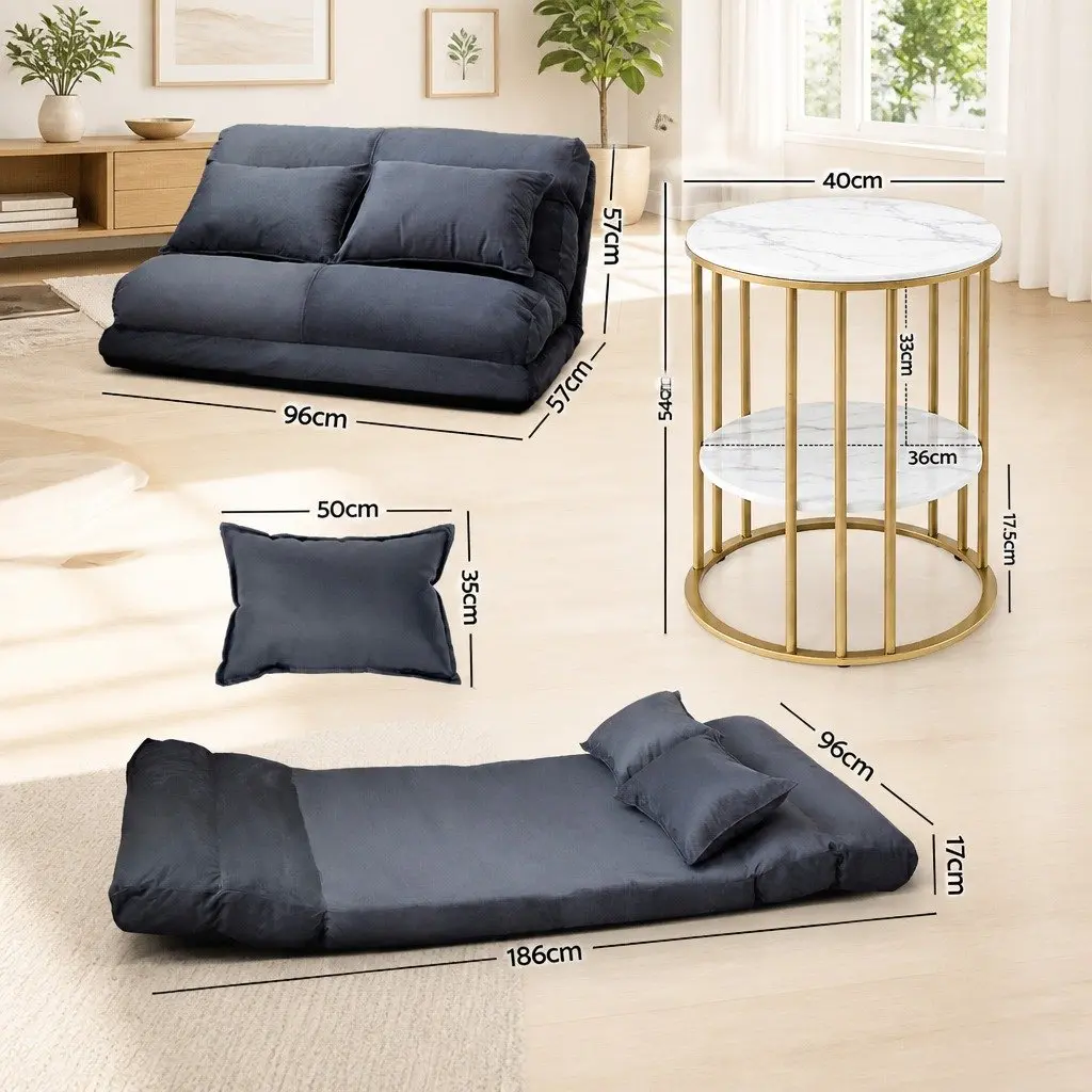 Floor Lounge Sofa Bed with 2 Tier Coffee Table Living Room Furniture Set
