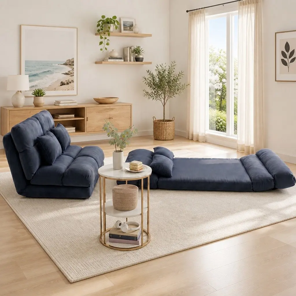 Floor Lounge Sofa Bed with 2 Tier Coffee Table Living Room Furniture Set
