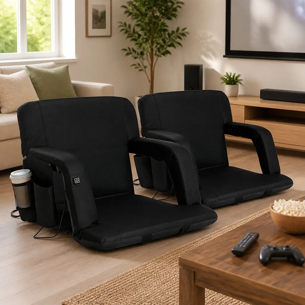 Heated Floor Lounge Sofa Bed with Adjustable Recliner Black