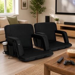 Heated Floor Lounge Sofa Bed with Adjustable Recliner Black