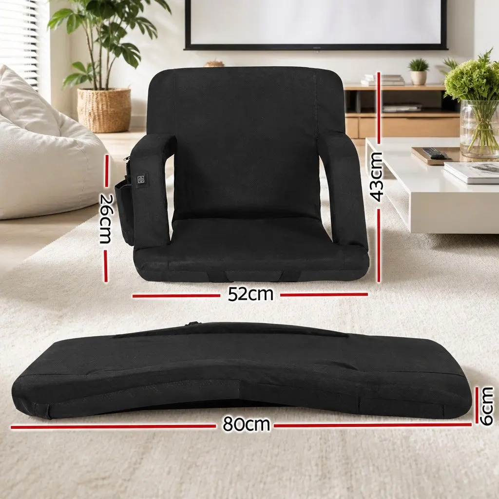 Heated Floor Lounge Sofa Bed with Adjustable Recliner Black