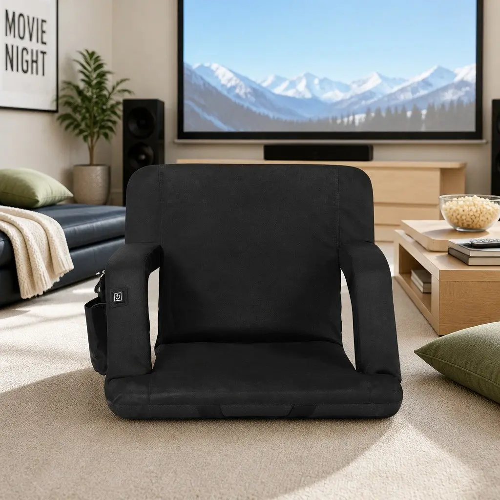 Heated Floor Lounge Sofa Bed with Adjustable Recliner Black