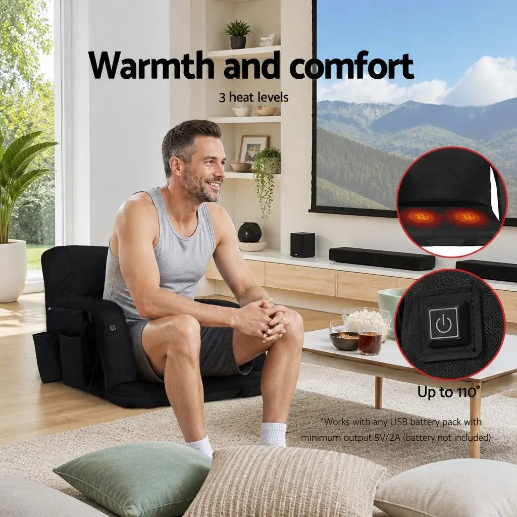 Heated Floor Lounge Sofa Bed with Adjustable Recliner Black
