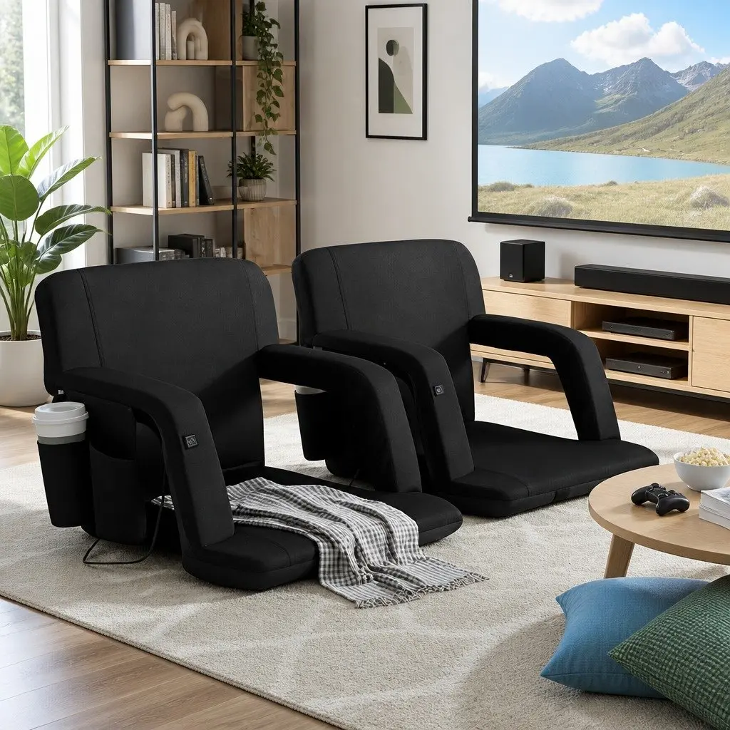 Heated Floor Lounge Sofa Bed with Adjustable Recliner Black