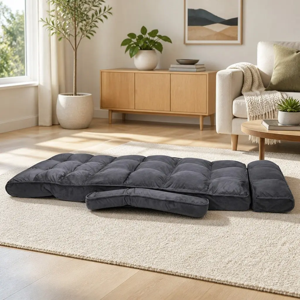 Charcoal Lounge Sofa Bed with Adjustable Armrest