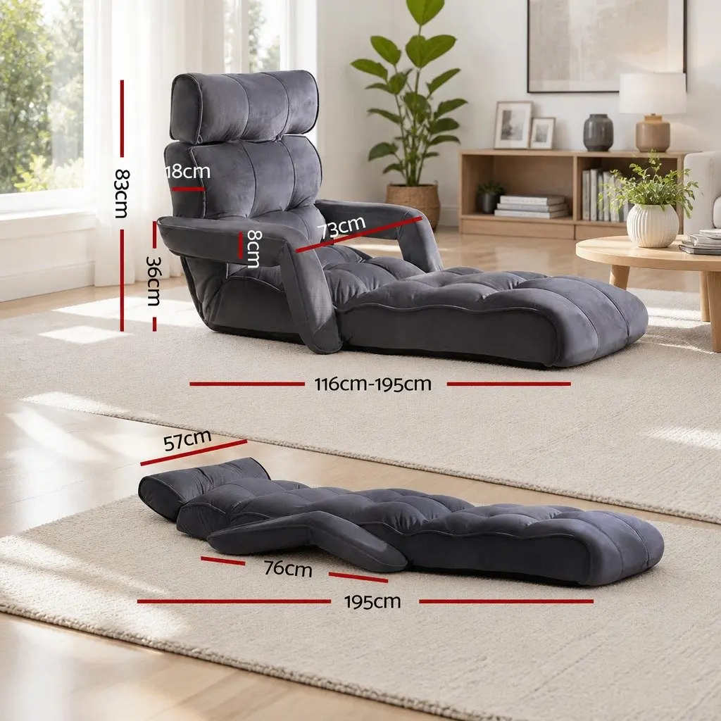 Charcoal Lounge Sofa Bed with Adjustable Armrest