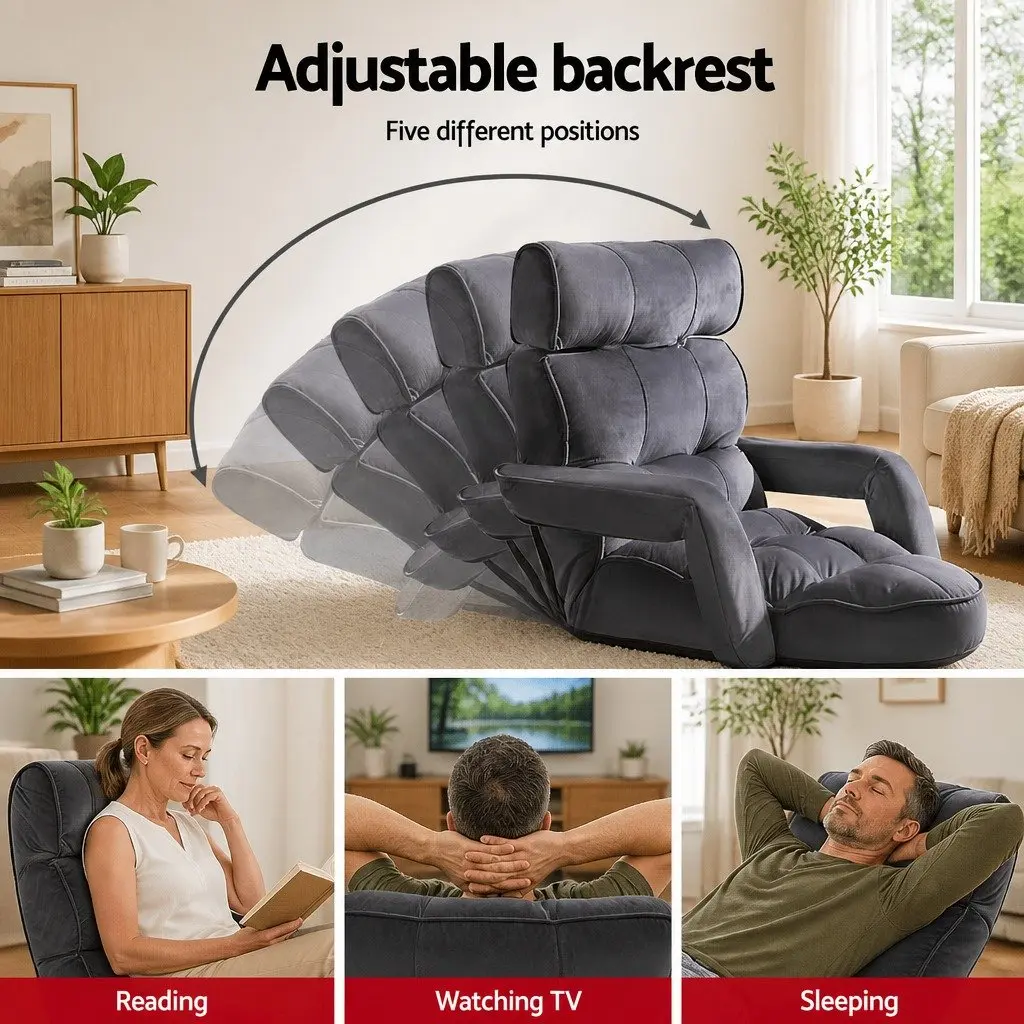 Charcoal Lounge Sofa Bed with Adjustable Armrest