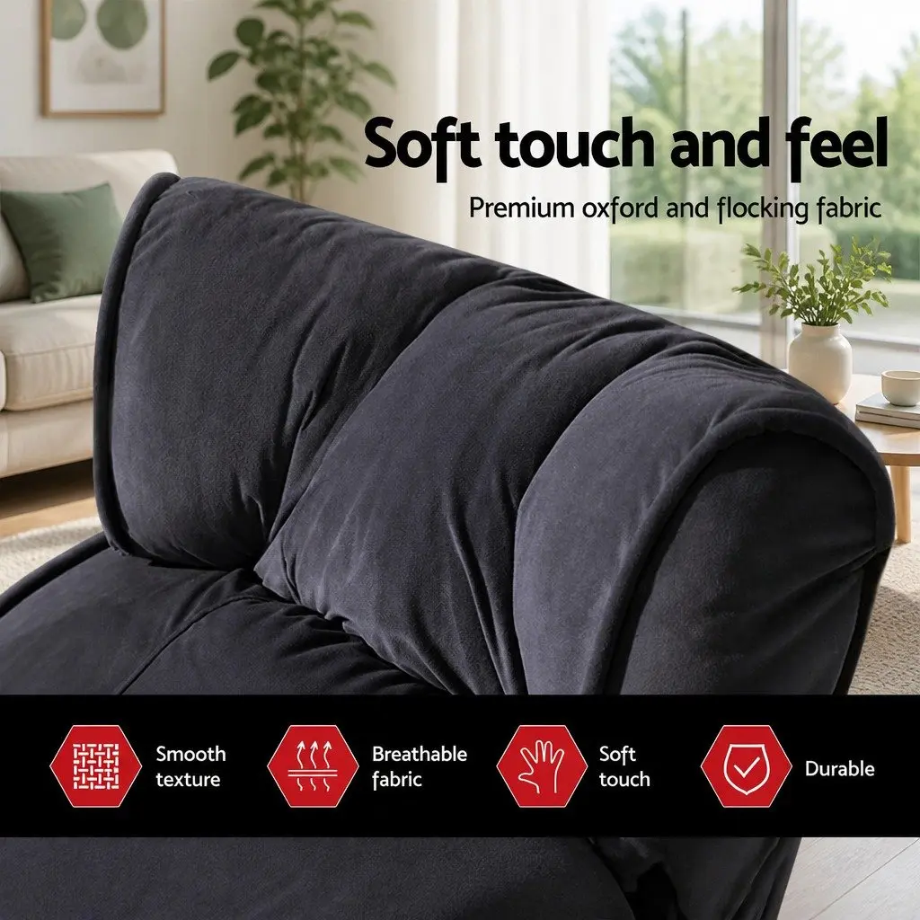 Charcoal Lounge Sofa Bed with Adjustable Armrest
