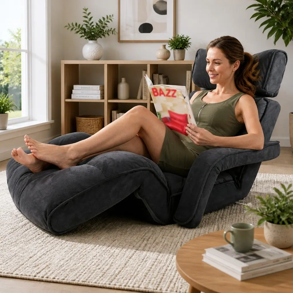 Charcoal Lounge Sofa Bed with Adjustable Armrest