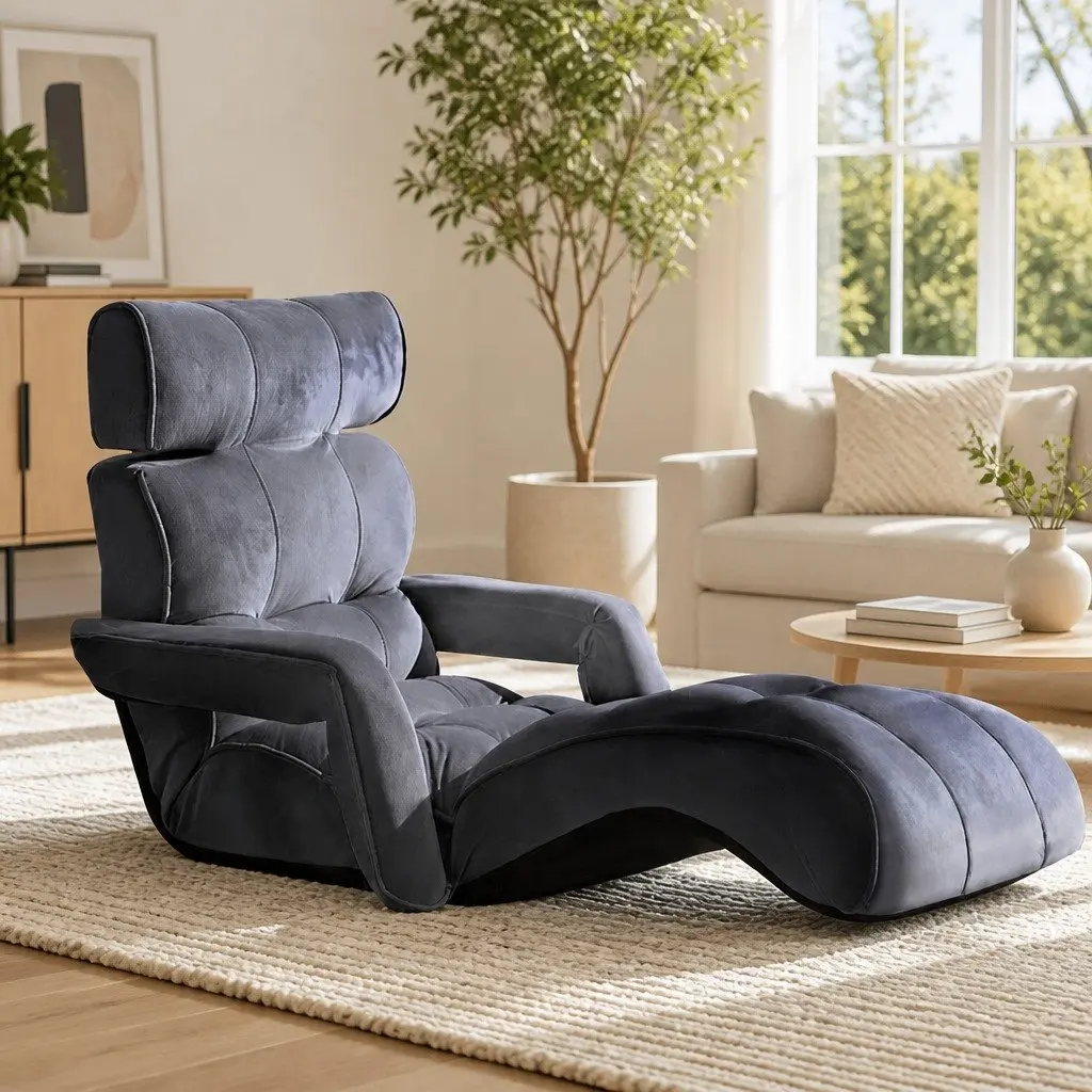 Charcoal Lounge Sofa Bed with Adjustable Armrest