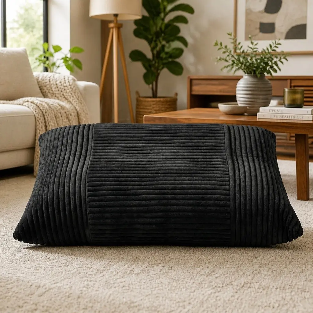 3-in-1 Convertible Bean Bag Chair Lounger Bed Black Polyester