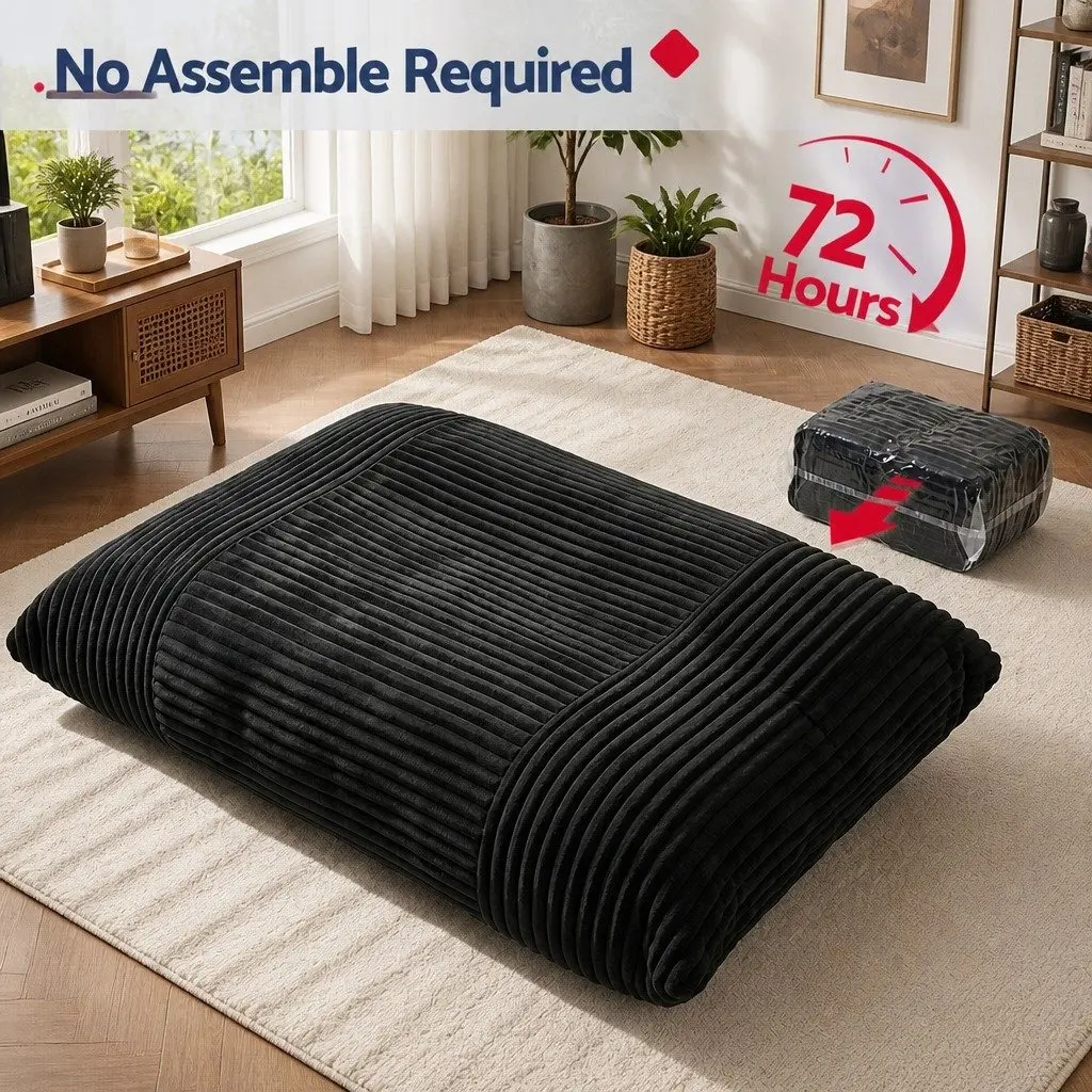 3-in-1 Convertible Bean Bag Chair Lounger Bed Black Polyester
