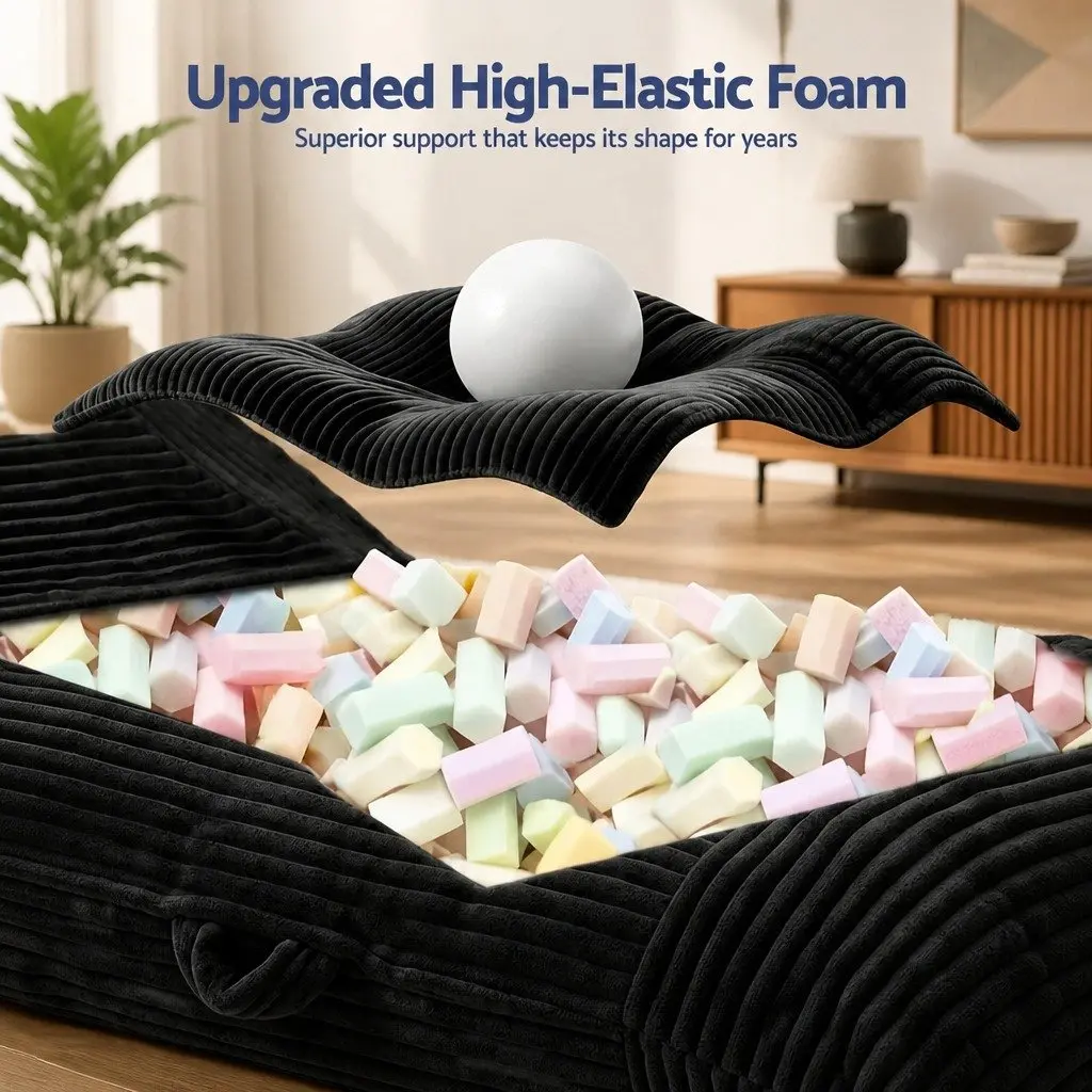 3-in-1 Convertible Bean Bag Chair Lounger Bed Black Polyester