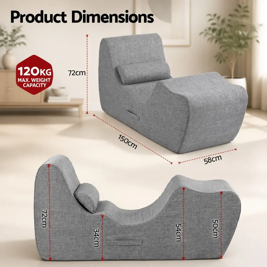 Chaise Lounge Chair Ergonomic S-Curve Floor Lounger Grey High-Density Foam