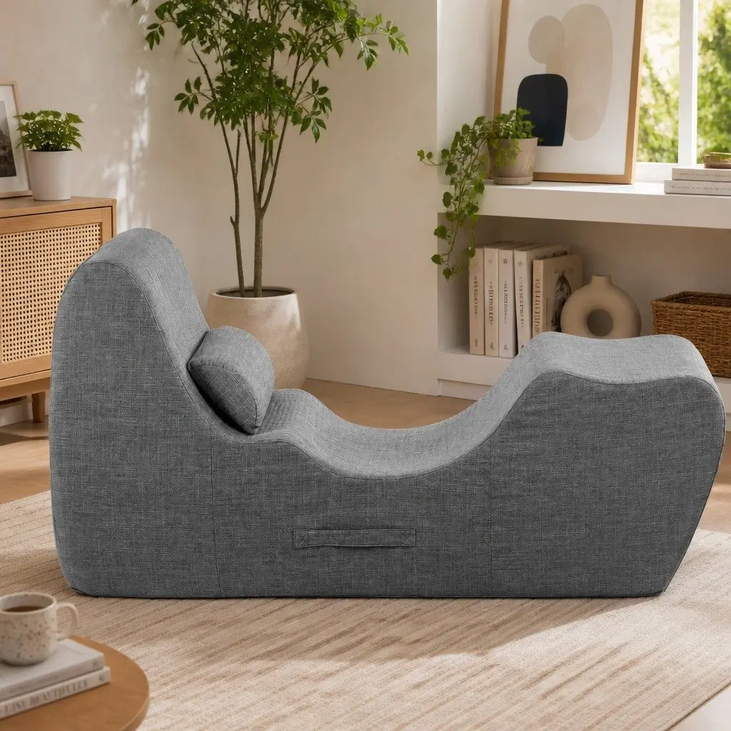 Chaise Lounge Chair Ergonomic S-Curve Floor Lounger Grey High-Density Foam